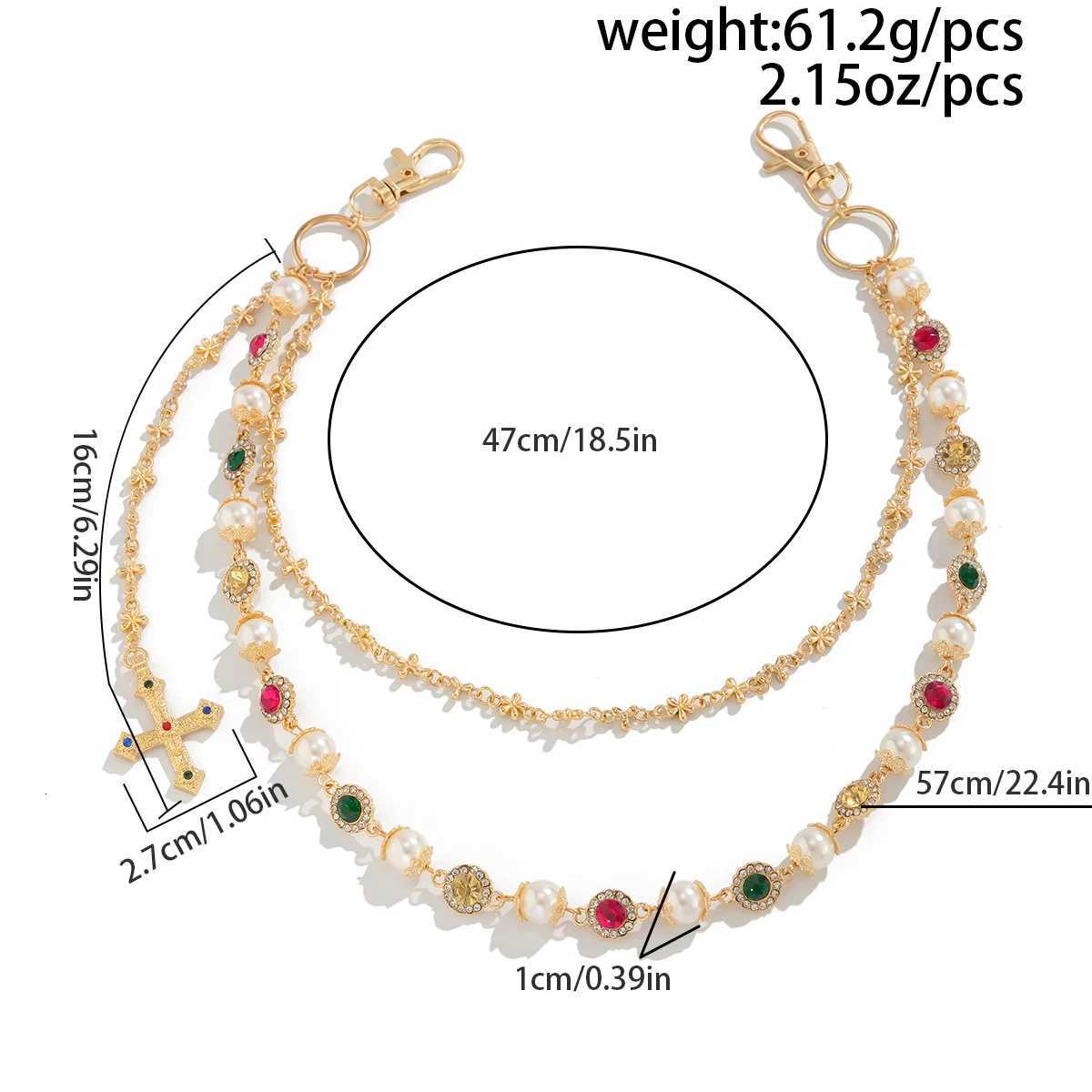 Ingemark Exquisite Luxury Imitation Pearl Acrylic Rhinestone Pants Chain Women Punk HipHop Cross Pendant Jeans Chain Men JewelryT251127