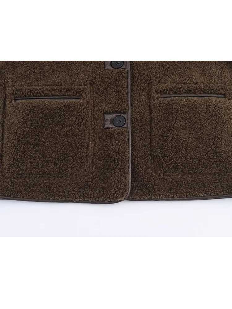 HH Womens New Fashion Winter Jackets Brown Turn-Down Collar Long Sleeve Pocket Single breasted Female Casual Reversible CoatsXJ251127