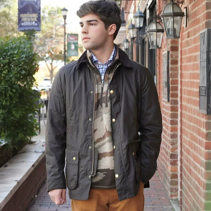 High Quality American Retro Wax Slim Fit Mid Length Lapel Trench Coat 251126