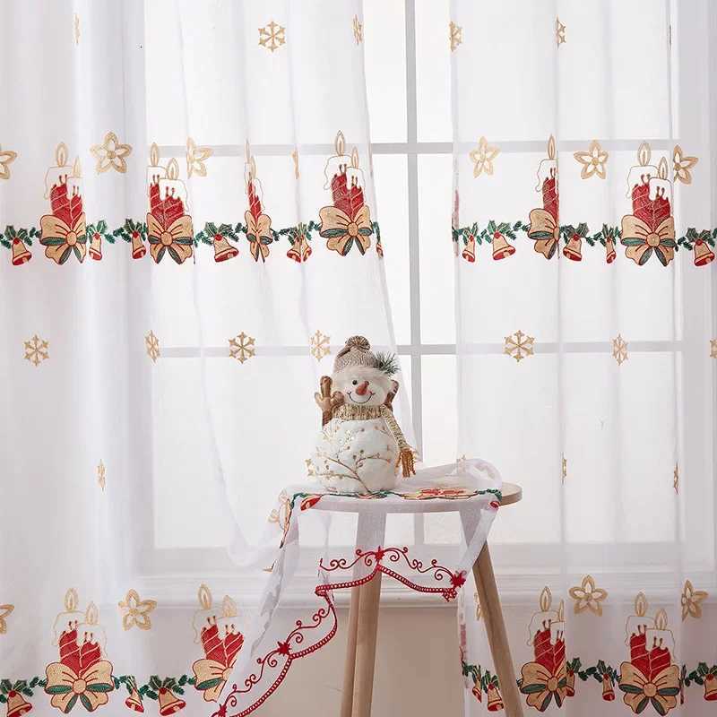 Curtain Christmas New American Christmas Tulle Curtains for Living Room Snowflake Embroidered Window Screen Sheer Yarn Decorative Y251126