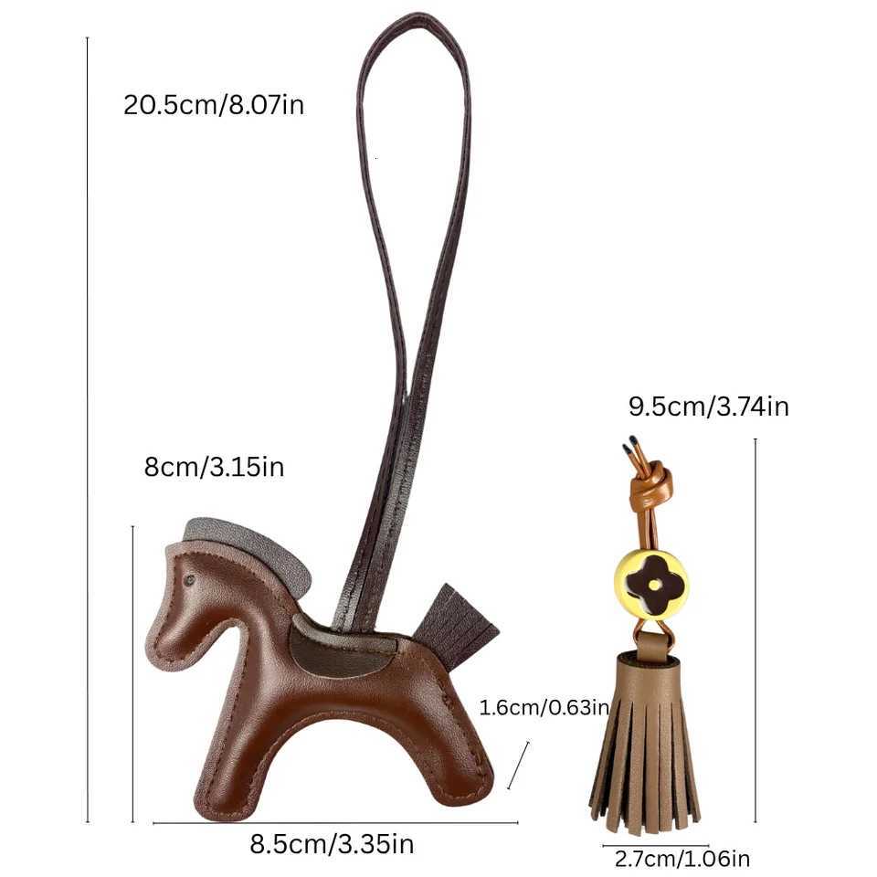 Leather Pony Bag Charm with Fringe Bead Elegant Brown Horse Keychain for Purse Tote Boho Chic Accessory-PU LeatherT251127