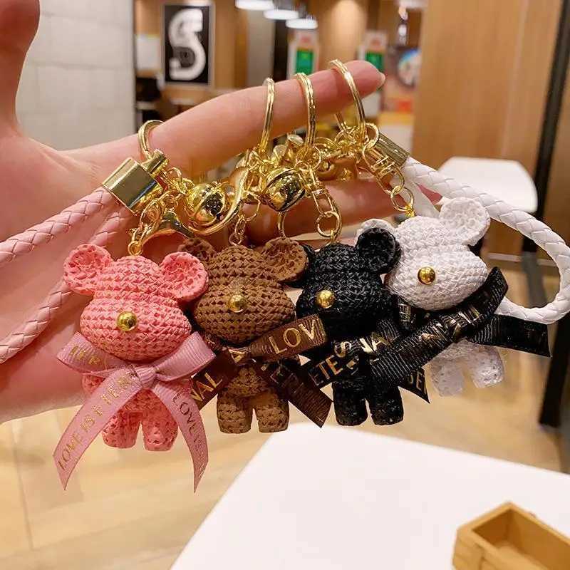 Cute Bear Chain Resin Bow Bell Rabbit Keychain Weaving Fashion Bag Pendant Holiday Car Animal Ring For Girls GiftsT251127
