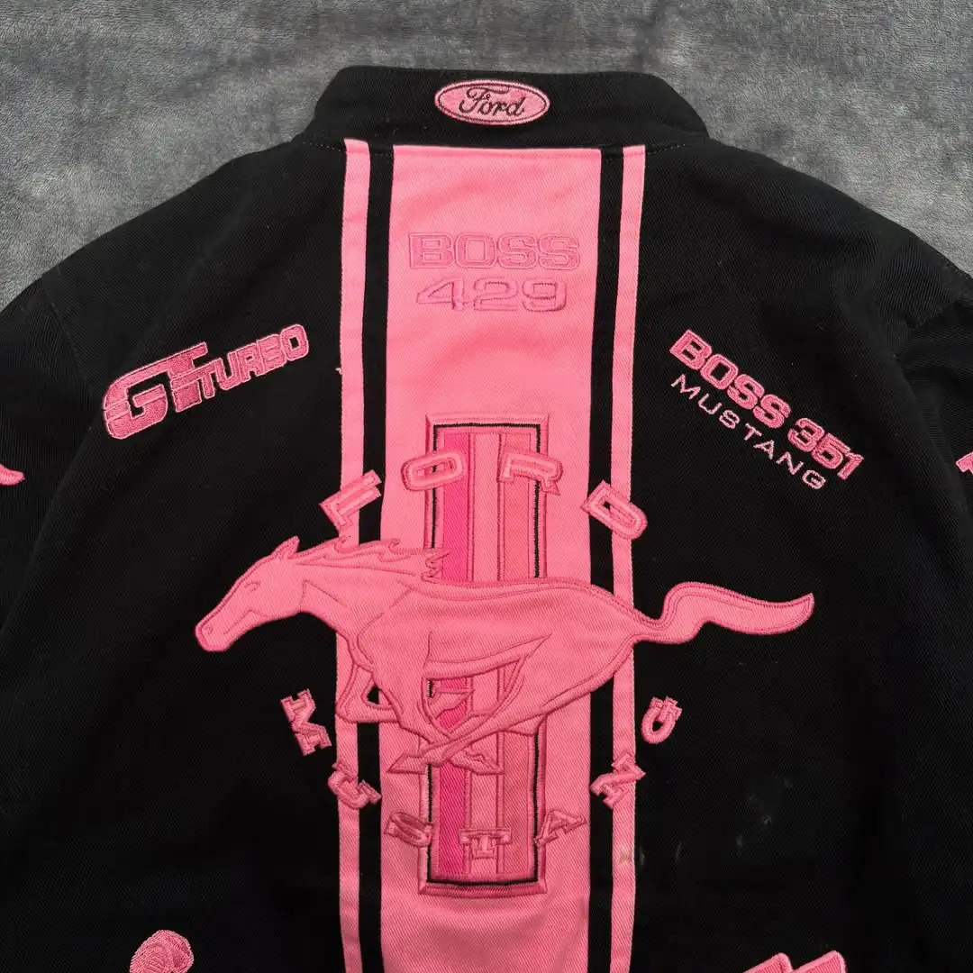 American Simple Pink Horse Pattern Car Jacket for Womens Autumn and Winter Fashion Street Harajuku Y2K Bomber Jacket 251121