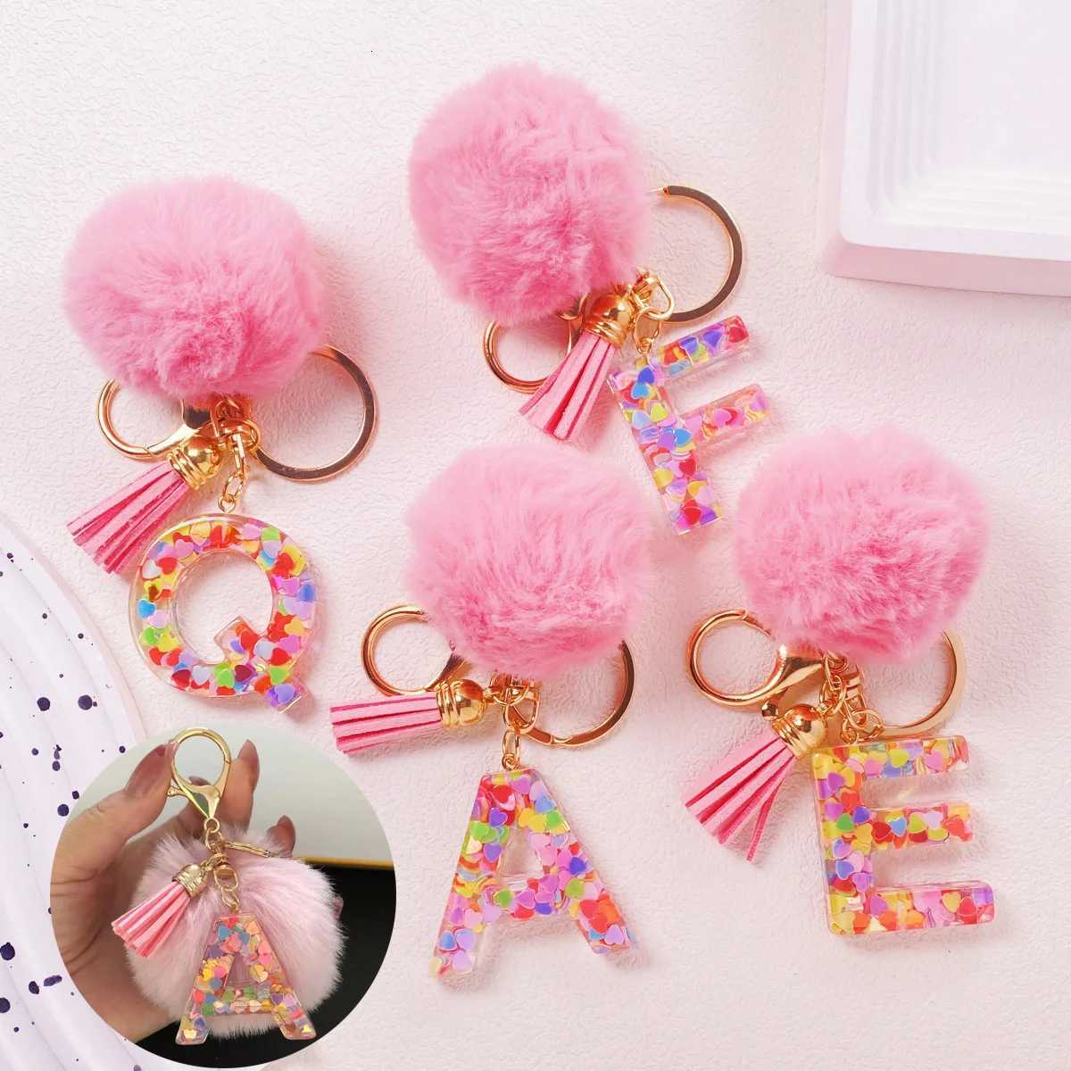 Cute keychain with pink initials shiny resin alphabet pendant with girls sponge letters written on it handbag backpack acceT251127