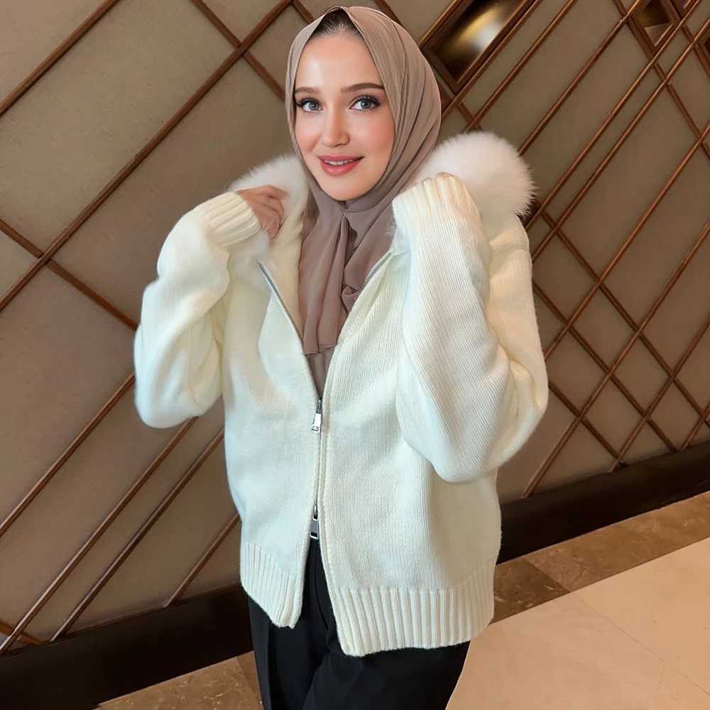 Talenza Winter Female Sweater Hoodie Cardigan Fluffy Zipper Patchwork Long Sleeve Ribbed Solid Knit jacket Coat Womens CardiganXJ251127