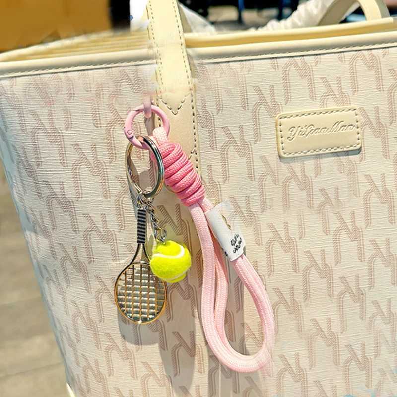 Tennis Hand Rope Keychain Heart Shape Beaded Pendant Bag Charm Couple Accesories GiftT251127