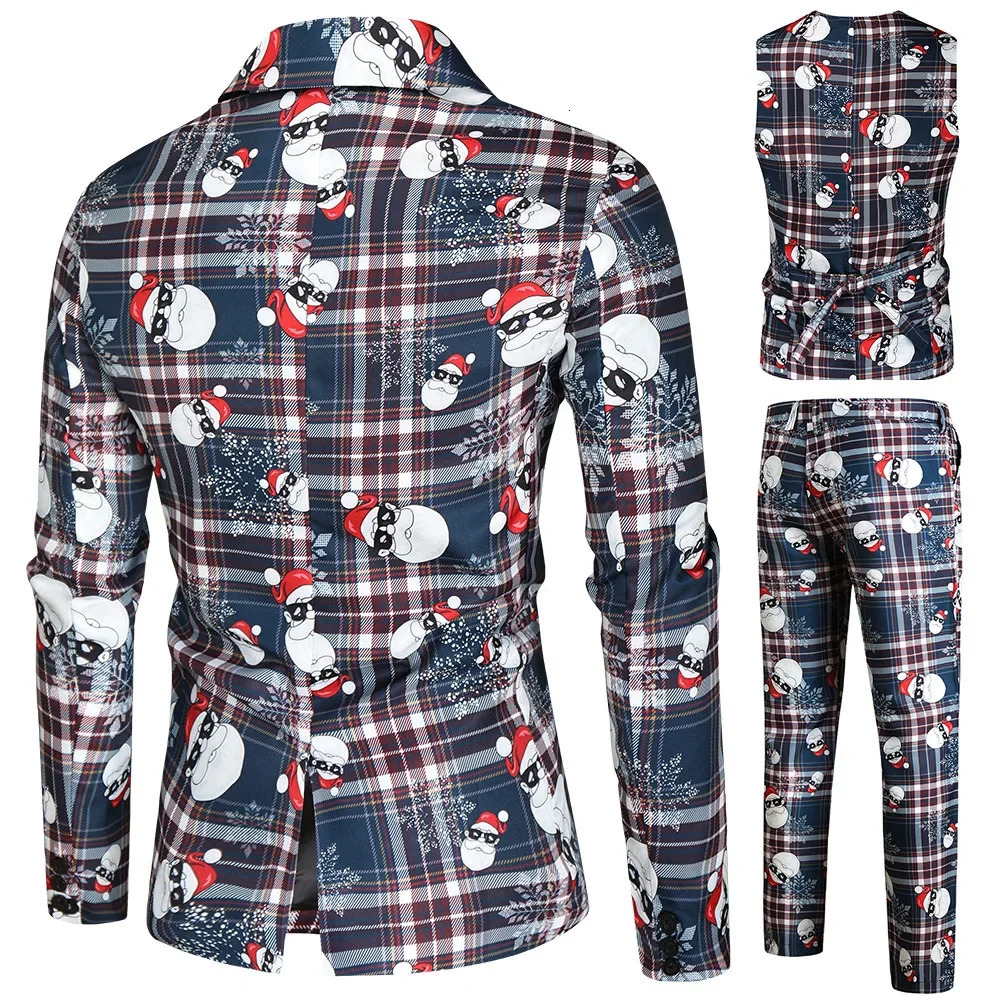 Snowman Plaid 3 Piece Casual Business Printed Suits Mens Christmas Party Suit Funny Costume Novelty Xmas Jacket Trousers Vest 251126 - view 3