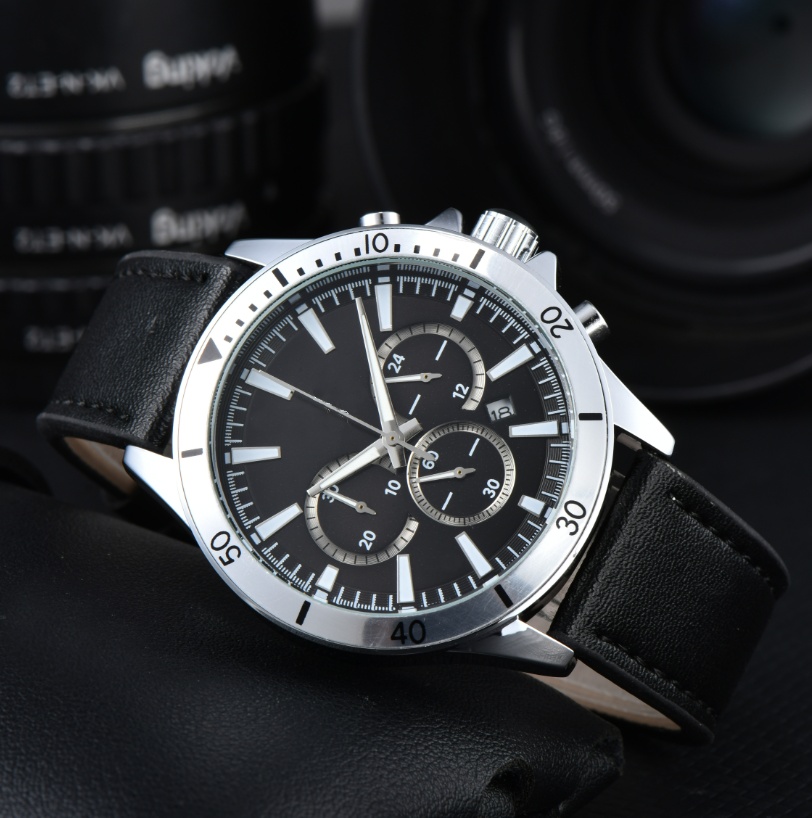 Mens BOSSity Luxury and High Quality quartz Movement watch multifunction Wristwatch Designers Men Watches leather Strap Gold Wristwatches Montre de luxe #122