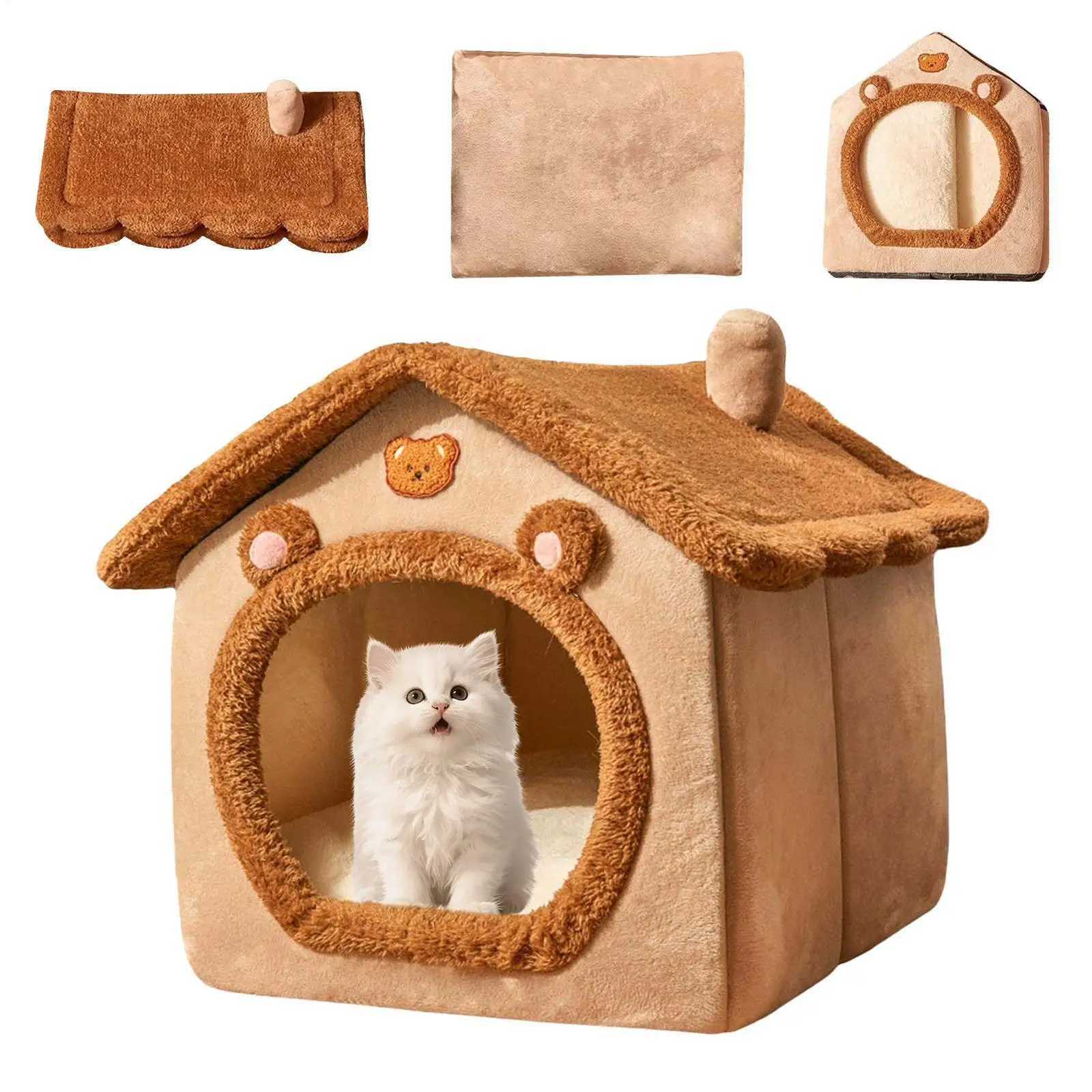 Cat House Cute Plush Winter Warm Pet House detachable Washable Enclosed Winter Rest Shelter For Small Animals Dog Bunny Cats BedM251127