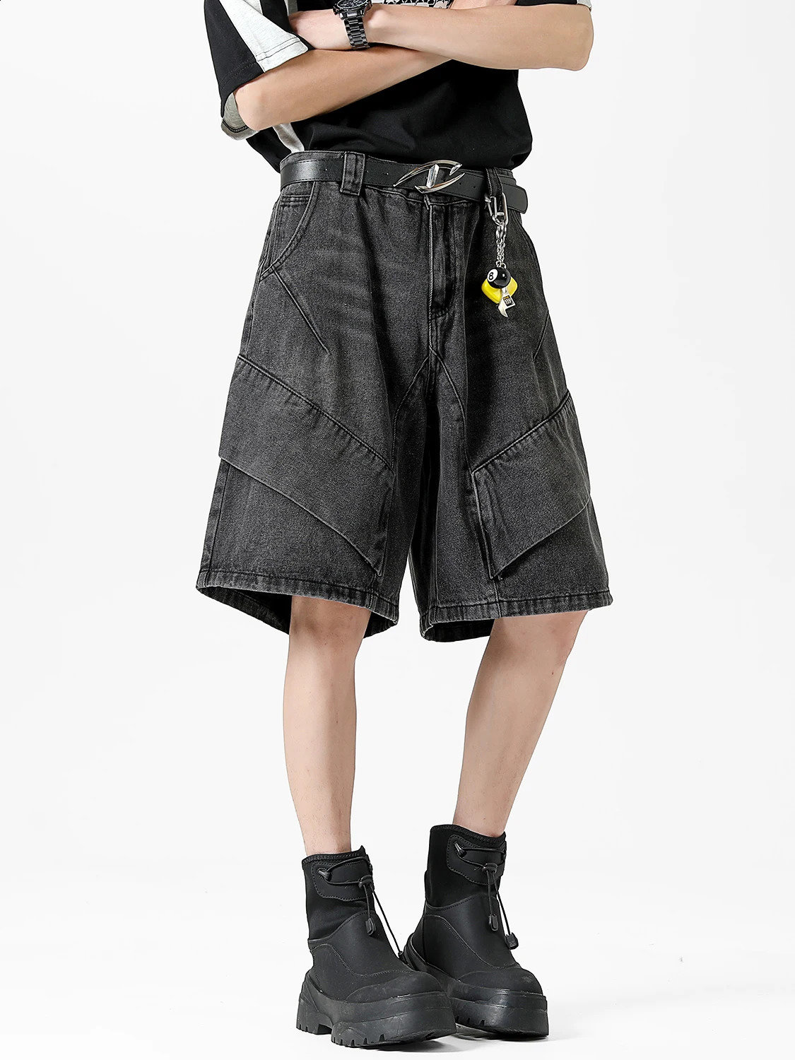 Y2k fashion oversized denim shorts mens nostalgic streetwear bag shorts clothing washing cotton summer mens pants 250423