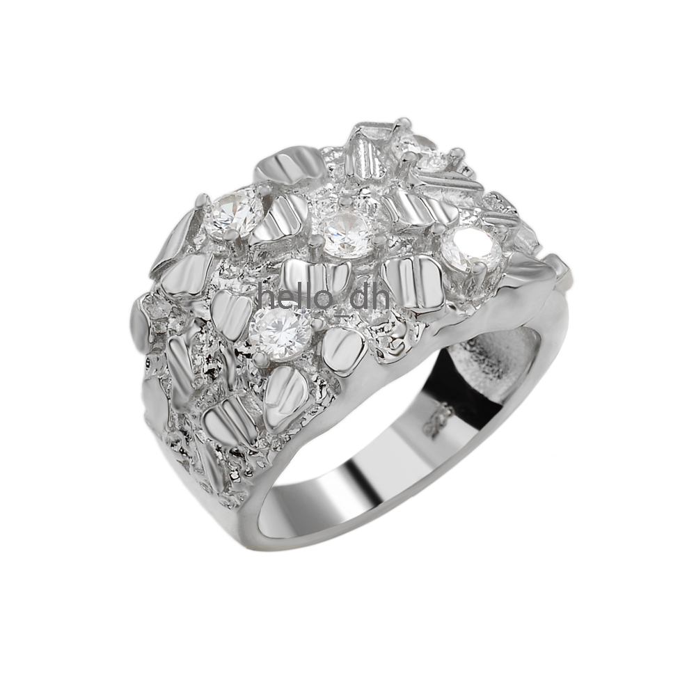 Factory Jewelry Wholesale Cheap Mens Nugget Diamond 10k Gold Brass Rings 14k Gold Plated for Men