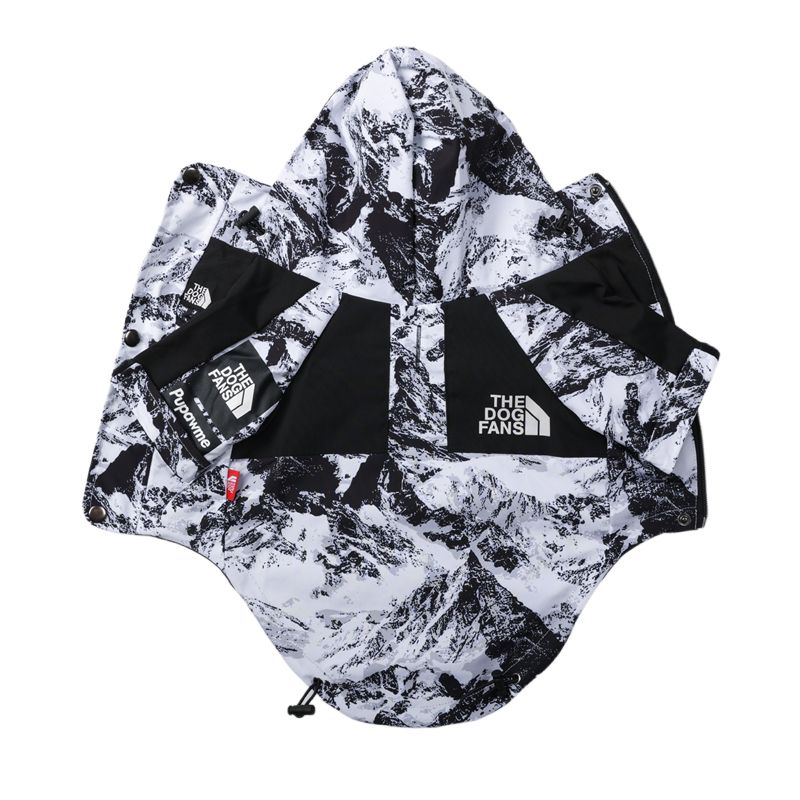 THE DOG FANS Dog Winter Coat, Waterproof Dog Hooded Jacket, Windproof Black White Snow Mountain Color Scheme Coat with Leash Hole for Small Medium Lar