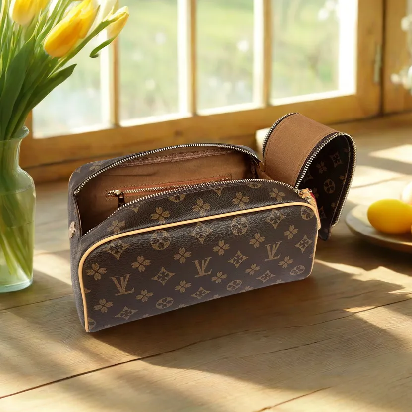 Makeup Bag Designer Wash Bag Cosmetic Bag Customized Cosmetic Bag New Large-capacity Portable Women's PU Double Zipper Handbag Waterproof Travel Wash Storage Bag