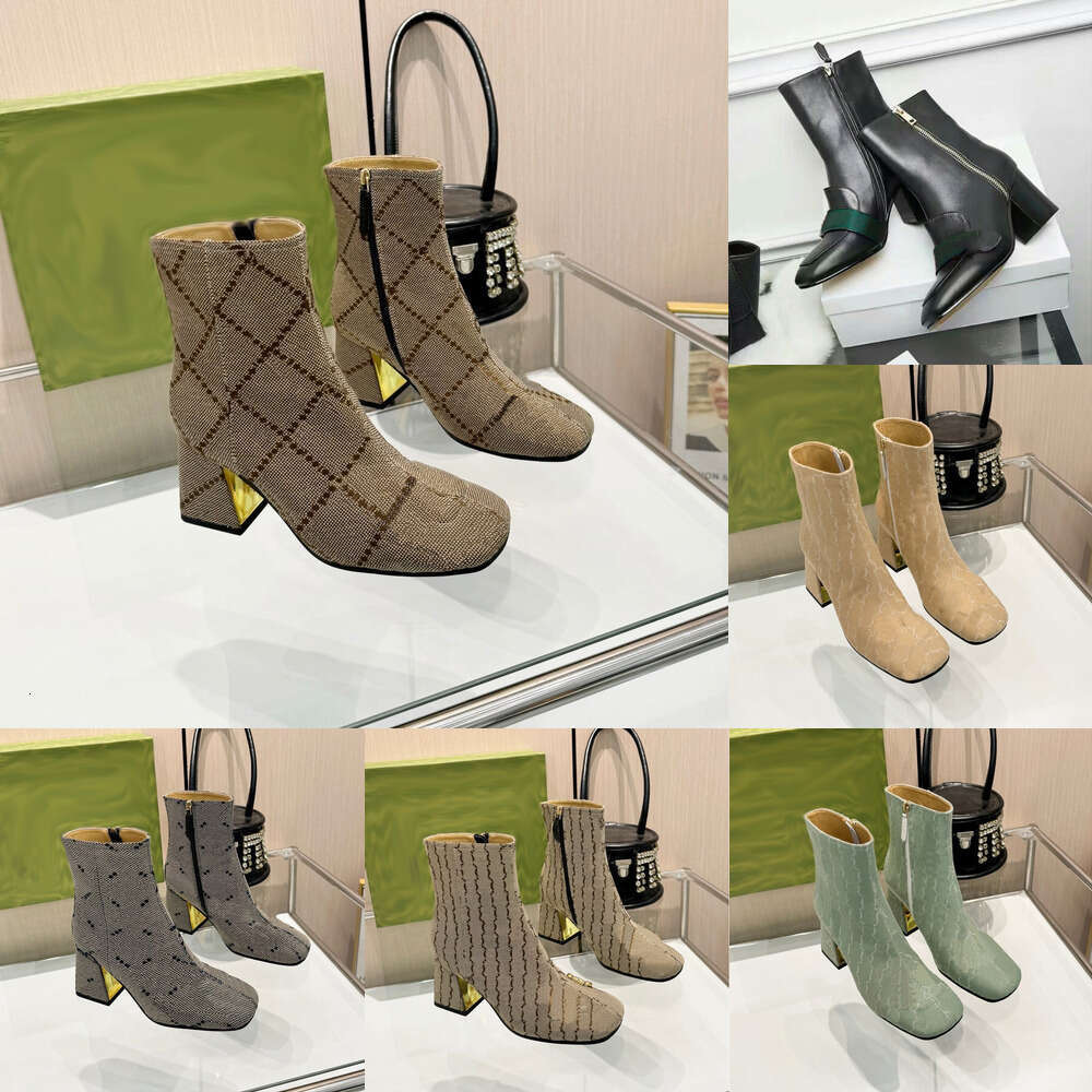 Spring Designer Boots Luxury Ankle Boots Leather Star Woman shoe Chunky Heel square toe leather Short Ankle Exquisite Woman Shoes Cowboy Booties kitten heel boot