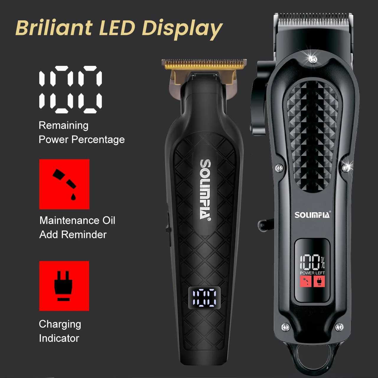 Solimpia Hair Clippers Set Machine Oil Head Carving Digital Display Haircut Scissors Electric Pusher Three-Piece SetT251127