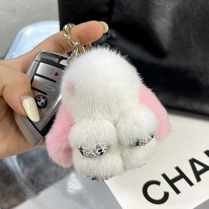 Luxury Big Mink Fur Bunny Fur Pendant Bag Jewelry Key Chain Plush Pendant Trumpet Cute Rabbit Children Animal Cartoon DollT251127