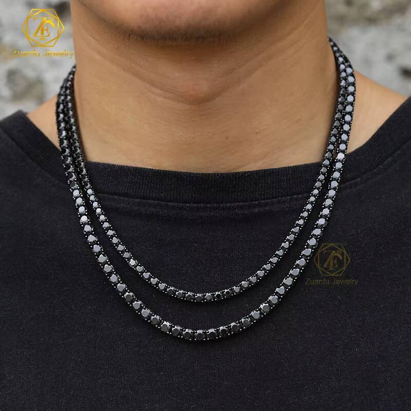 Bling Unisex 1 Row Tennis Necklace/Bracelet Black Lab Created Diamonds 2MM 3MM 4MM 5MM 65MM Tennis Chain Moissanite Chain