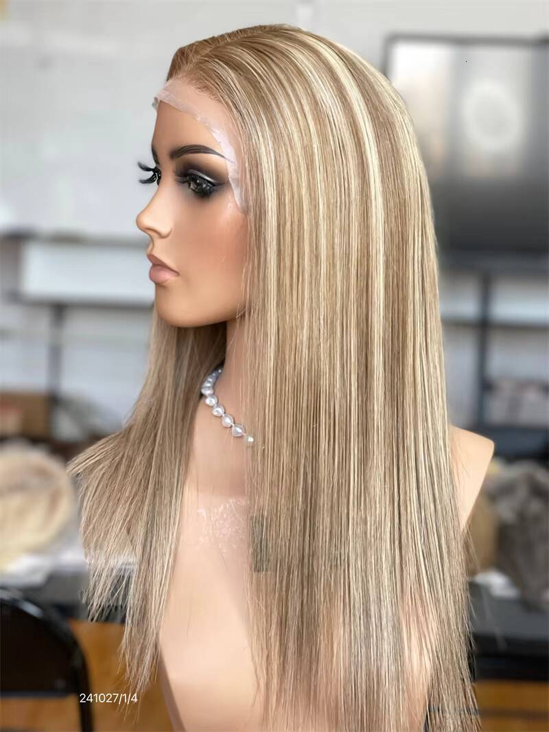 Customized Salon Color Blonde Highlight Super Thin Skin Silk PU Silicone Medical Lace Wig Glueless Full Lace Wig Cap