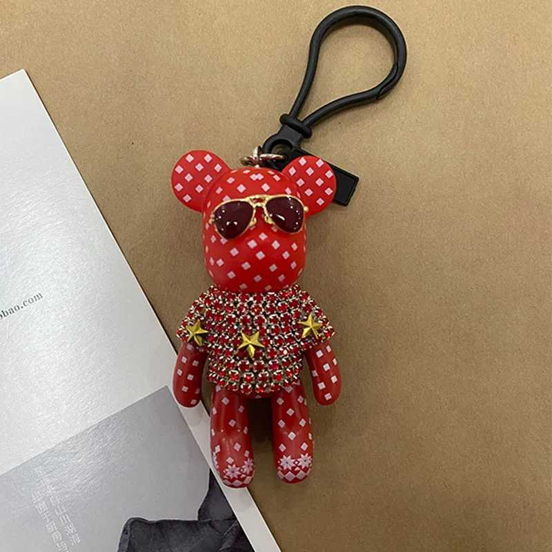 Leather Weave Rope Bomgom Popobe Gloomy Rhinestone Keychain Tassel Glasses Bear Key Chain Ring Holder Bag Charm Black PendantT251127