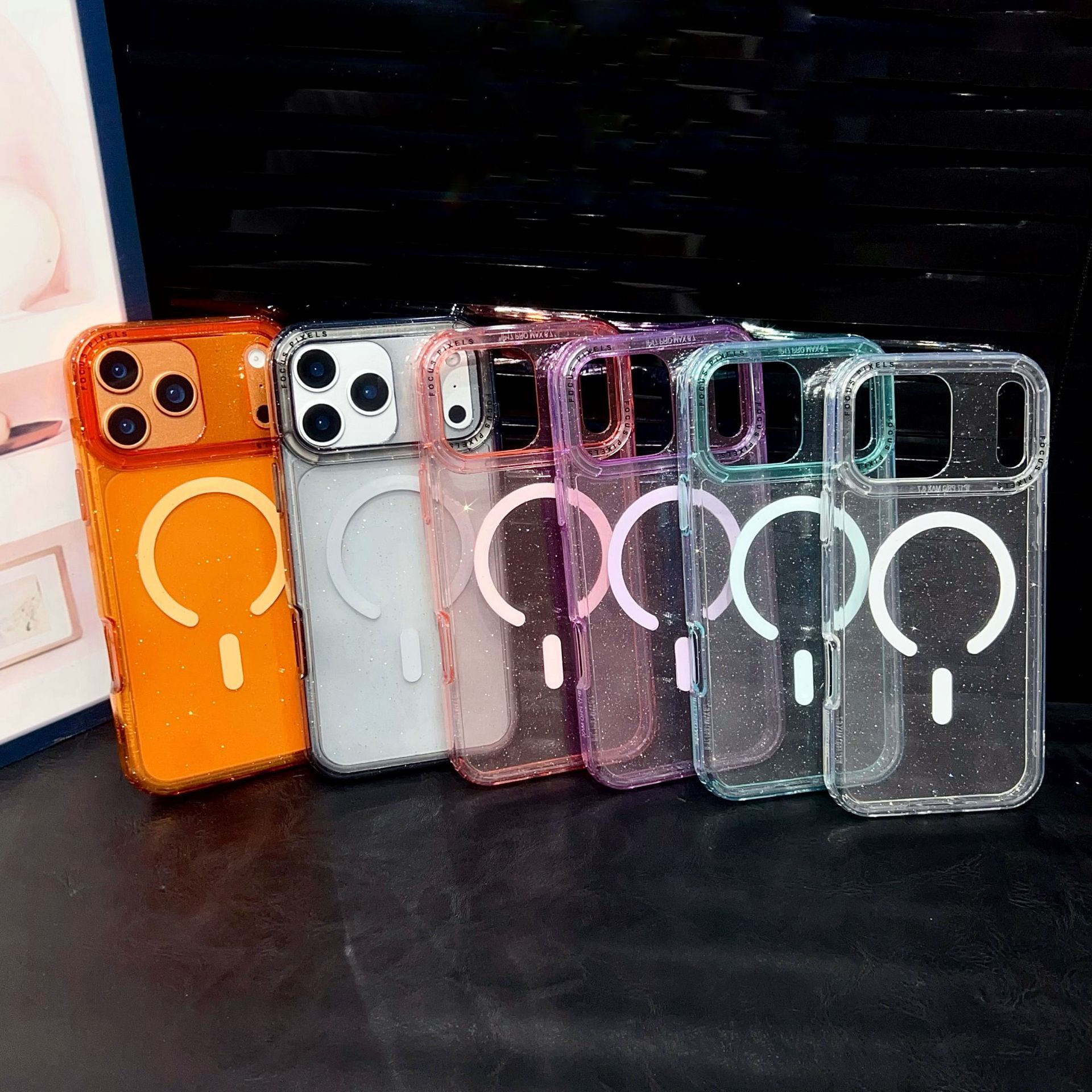 Glitter Single Color Frame Magnetic Phone Case iPhone 17 Pro Max Compatible with Apple 16 Pro Transparent Protective Case