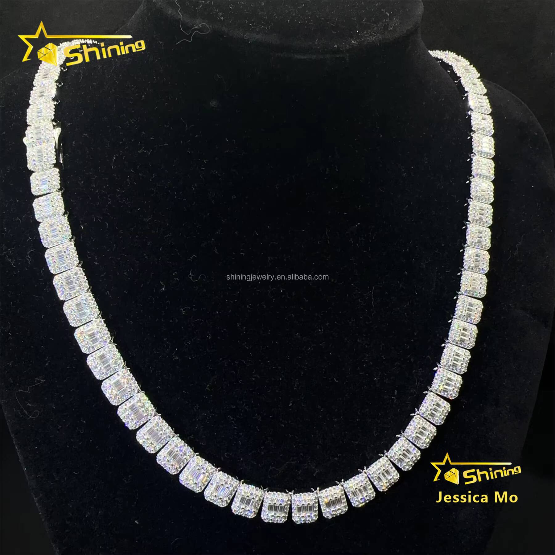 Unique Design Pass Diamond Tester GRA Certificate S925 9mm Iced Out Baguette Cut Moissanite Cluster Cuban Link Chain Bracelet