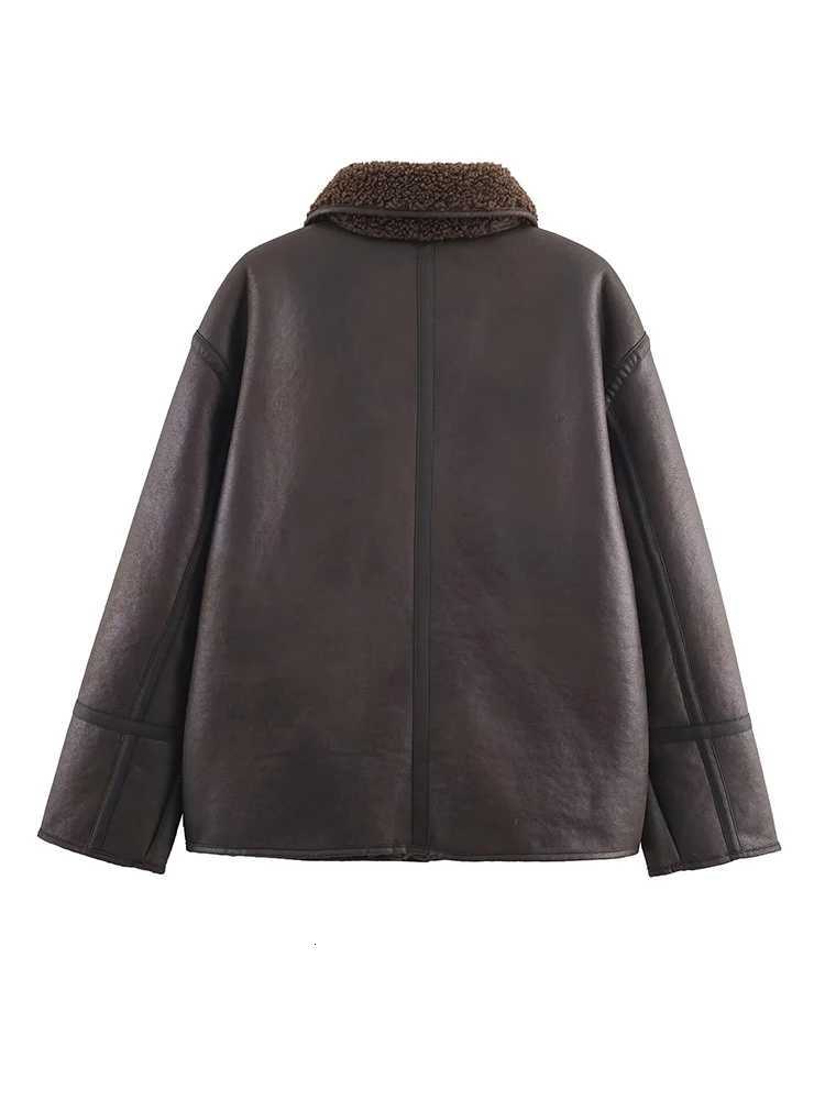 HH Womens New Fashion Winter Jackets Brown Turn-Down Collar Long Sleeve Pocket Single breasted Female Casual Reversible CoatsXJ251127