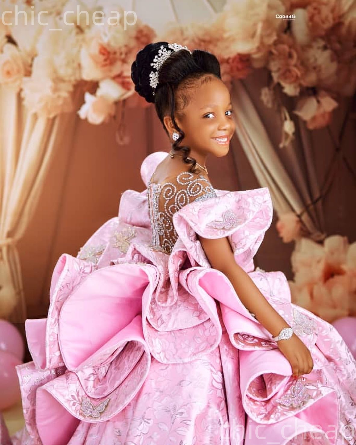 2026 Pink Ball Gown Flower Girl Dresses Sheer Neck Beaded Satin Flowers Little Girl Christmas Peageant Birthday Christening Tutu Dress Gowns ZJ422