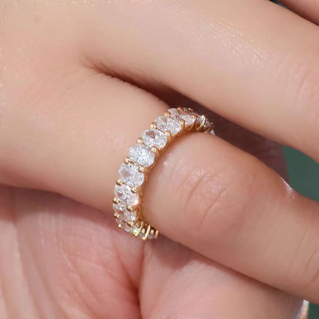 Fine Jewelry Rings 18K Solid Yellow Gold Lab Diamond Band Ring Wedding Band Full Eternity Oval Cut Lab Grown Diamond Ring