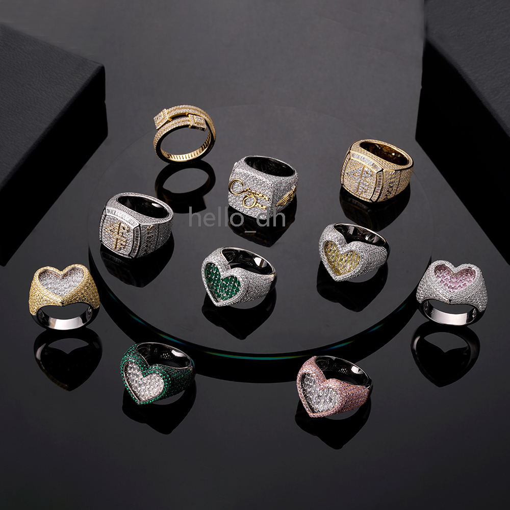 Fashion Jewelry Solid 925 Silver Iced Out Baguette moissanite Diamonds Ladies Pink 3D Heart Ring