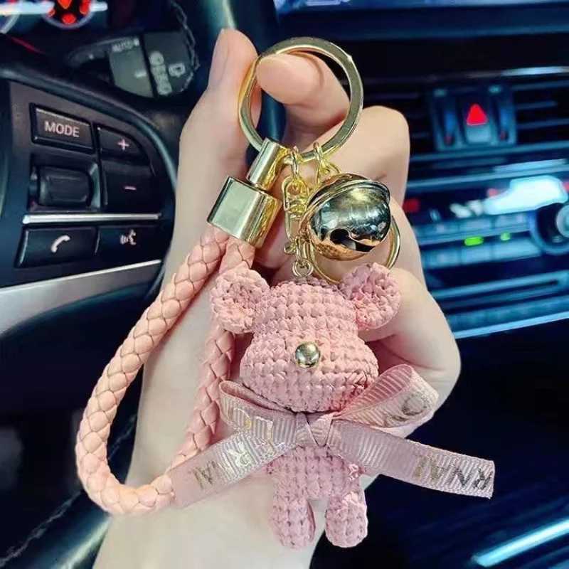 Trendy brand wool bear keychain three-dimensional doll backpack pendant female cartoon bear car key chain pendantT251127