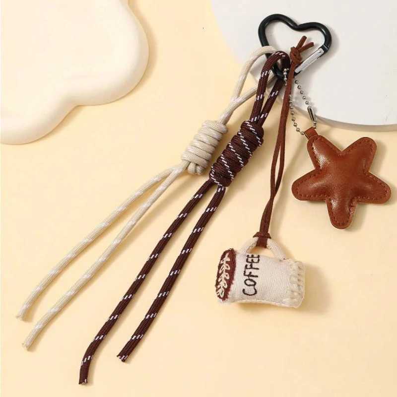 Kawaii Cartoon Linen Embroidery Coffee Bread Keychain Leather Heart Pendant Bag Charm Car Keychain Couples Bag Pendant AccessoriT251127