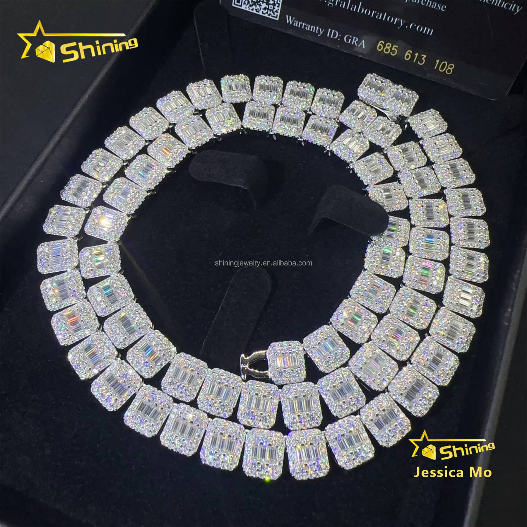 Unique Design Pass Diamond Tester GRA Certificate S925 9mm Iced Out Baguette Cut Moissanite Cluster Cuban Link Chain Bracelet
