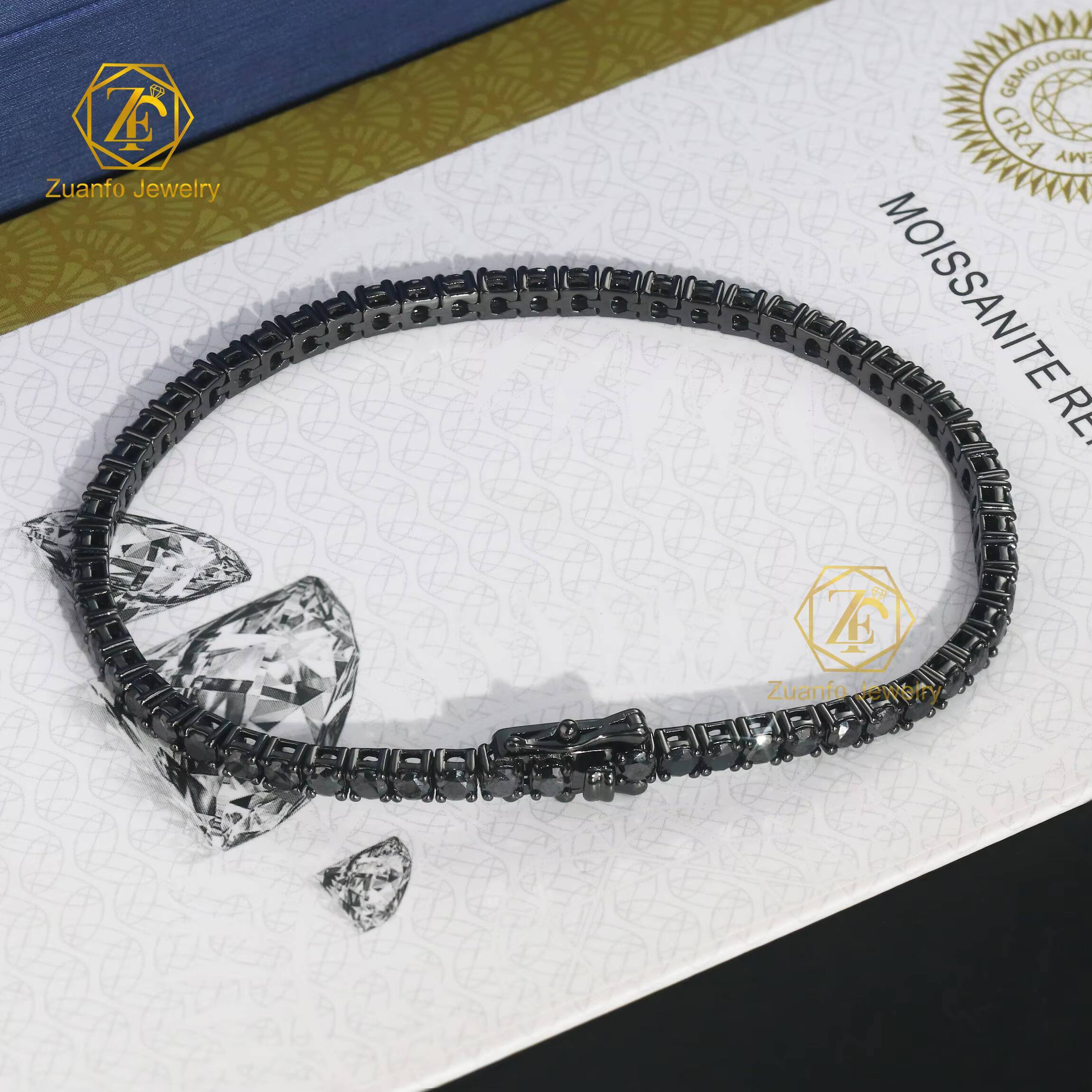 Wholesale 925 Silver Moissanite Tennis Chain Necklace in 2mm 3mm 4mm 5mm 65mm Black Color Popular Product Necklace for Men