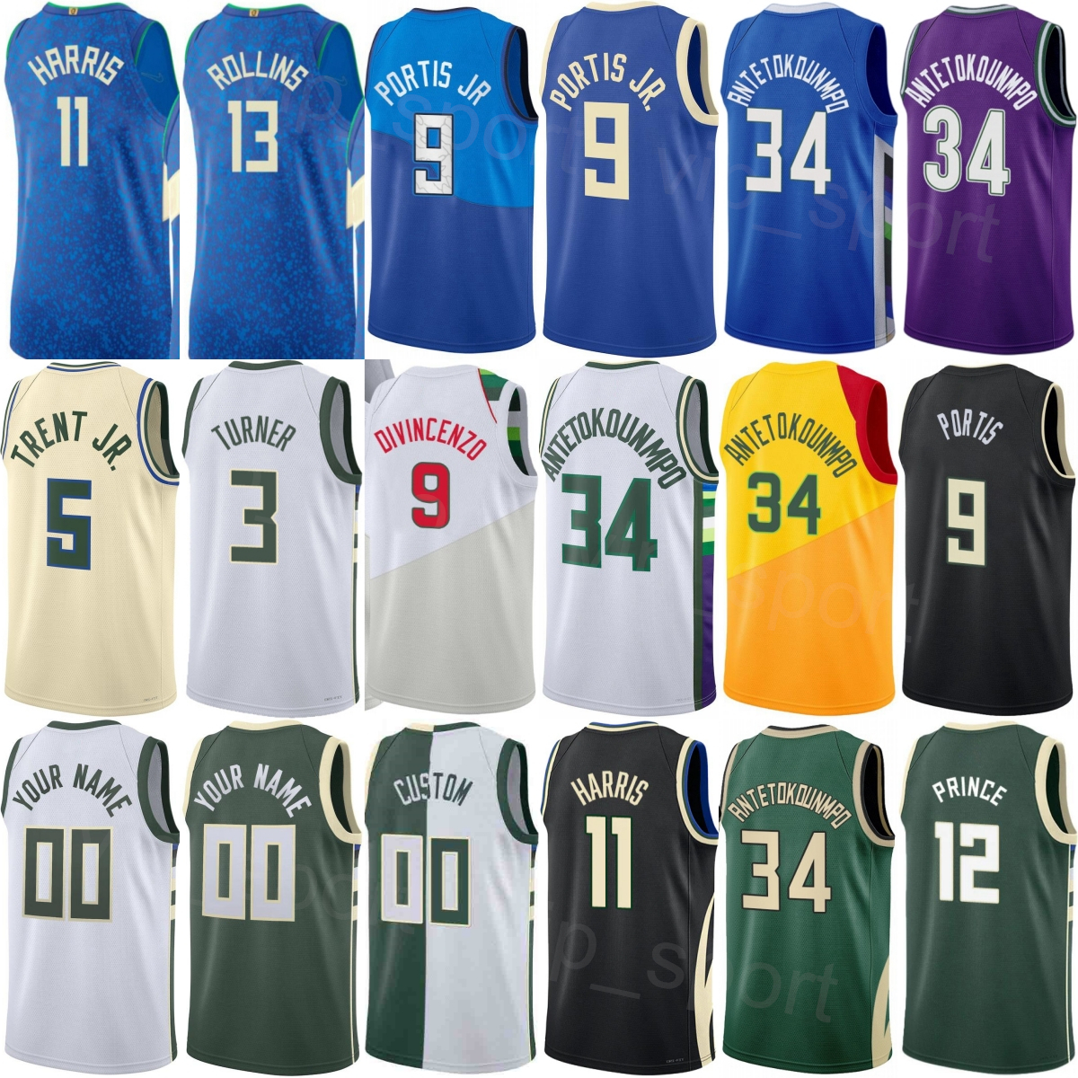 Print City 2026 Basketball Ryan Rollins Jerseys 13 Men Women Kids Giannis Antetokounmpo 34 Kyle Kuzma 18 Myles Turner 3 AJ Green 20 Bobby Portis 9 Gary Trent Jr 5