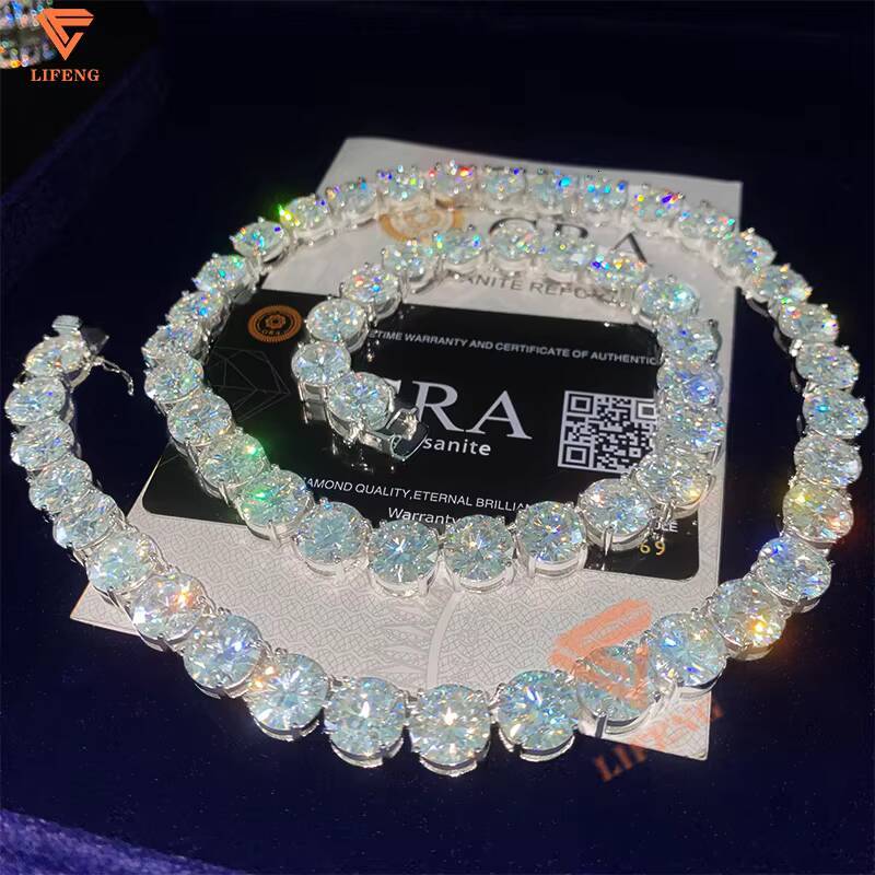 Fine Jewelry Hip Hop White Gold 925 Sterling Silver VVS Moissanite Diamond Cluster Tennis Chain Bracelet Necklace for Men Women