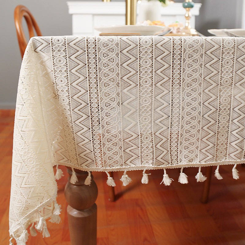 A843 European classical cotton and linen tablecloth line tassel atmosphere tablecloth dustproof decorative cloth living room coffee table cover