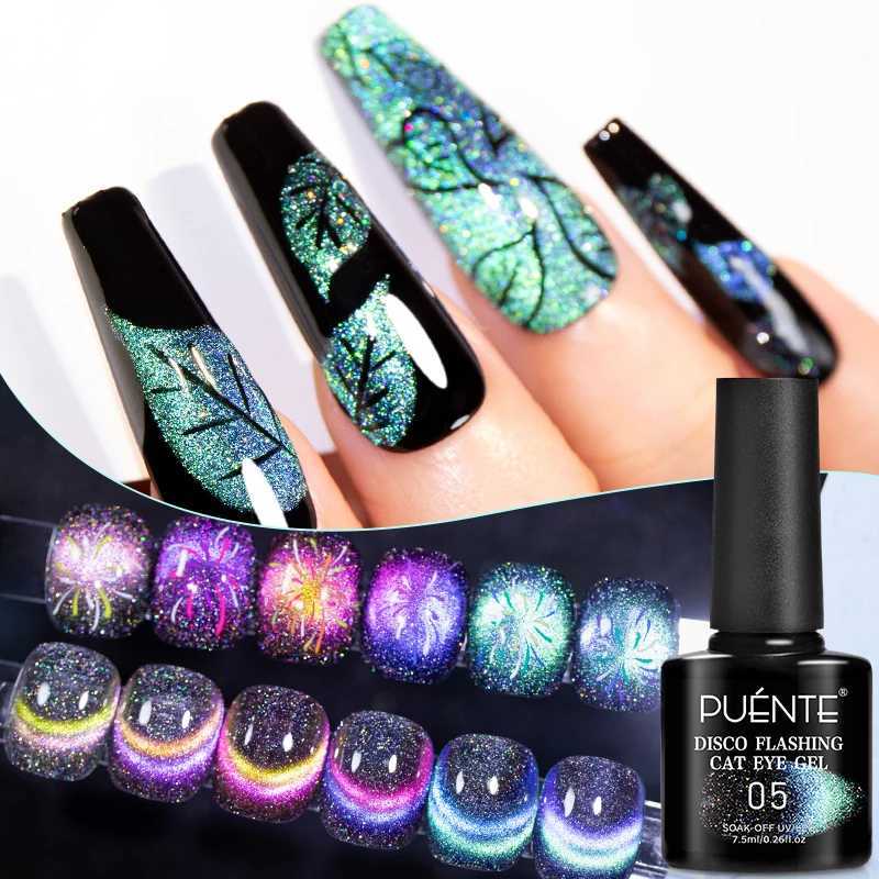 PUENTE Reflective Glitter Rainbow Cat Eye Gel Nail Polish Disco Flashing Pink Blue Purple Glitter Soak Off UV Nail Art VarnishT251127