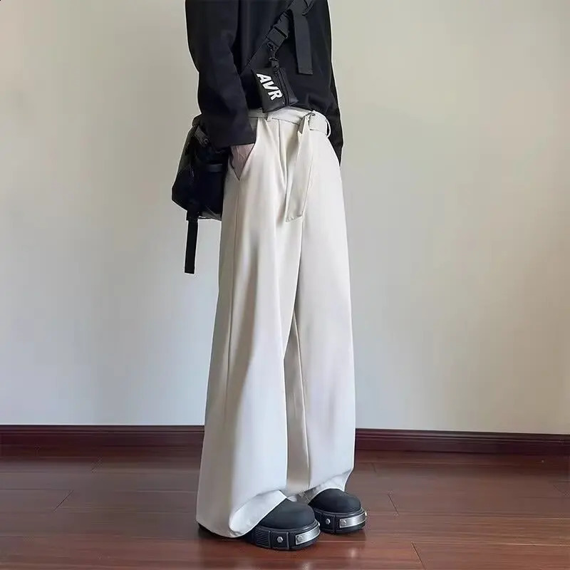 Black Flowy Baggy wide leg mens pants with drawstring elastic waist loose casual soft pants 250427