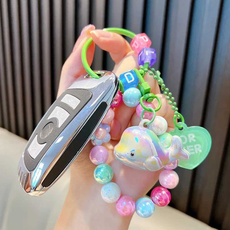 Acrylic plating small dolphin key chain pendant small fresh colored beaded gift bags for loversT251127