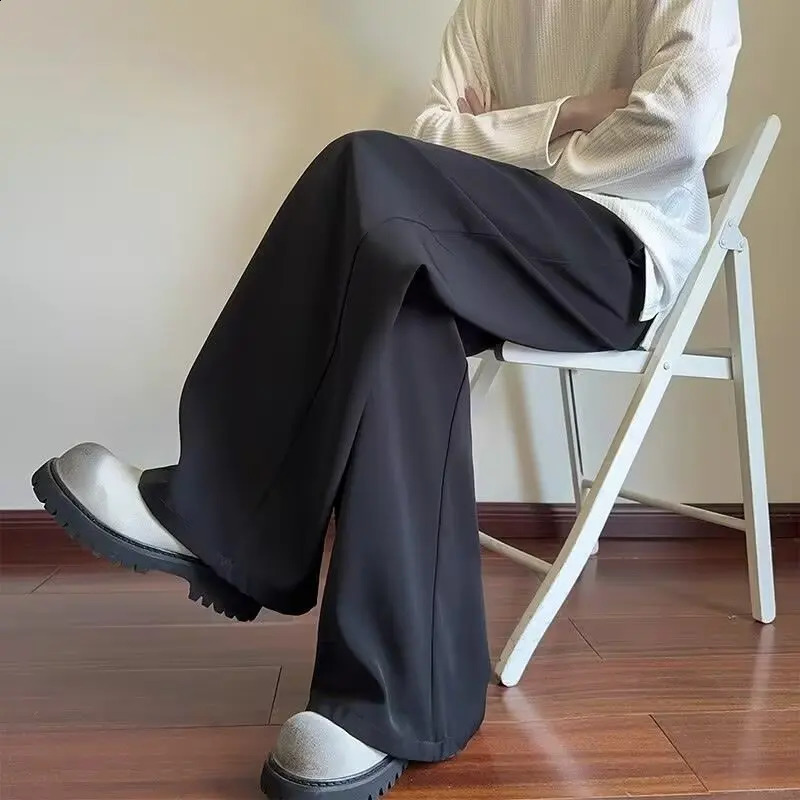 Black Flowy Baggy wide leg mens pants with drawstring elastic waist loose casual soft pants 250427