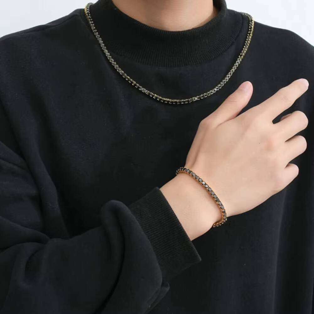 Factory Wholesale 3mm 4mm 925 Silver Black Moissanite Tennis Men Bracelet Chain