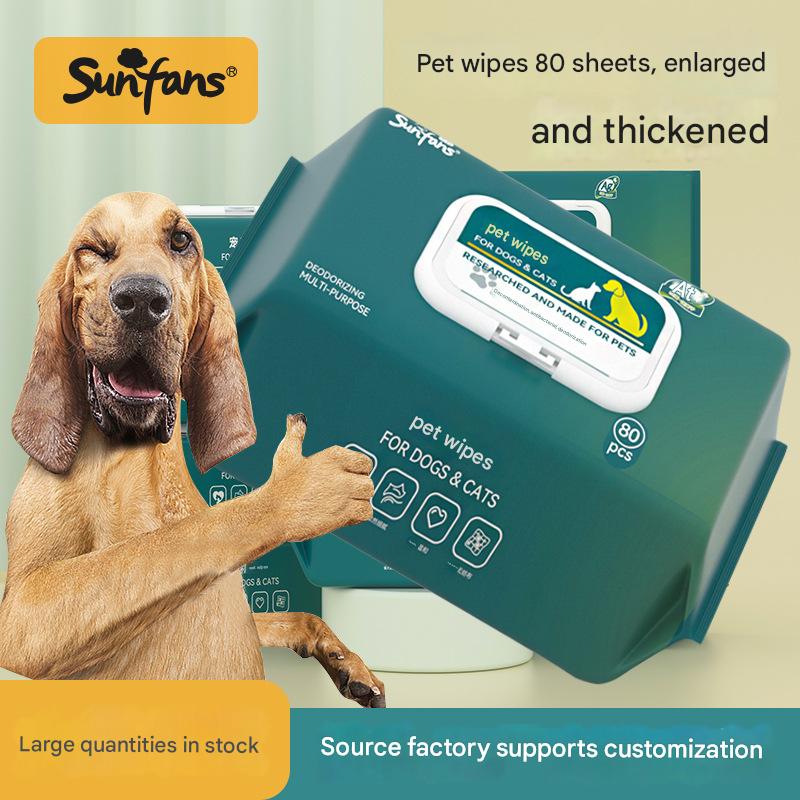 Pet wipes with 80 puffs, specifically designed for dogs, cat wipes, non washable, eye and tear stains, body supplies, wet wipes - view 1