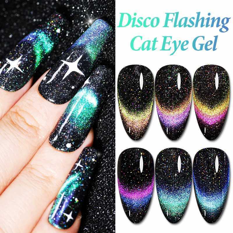 PUENTE Reflective Glitter Rainbow Cat Eye Gel Nail Polish Disco Flashing Pink Blue Purple Glitter Soak Off UV Nail Art VarnishT251127