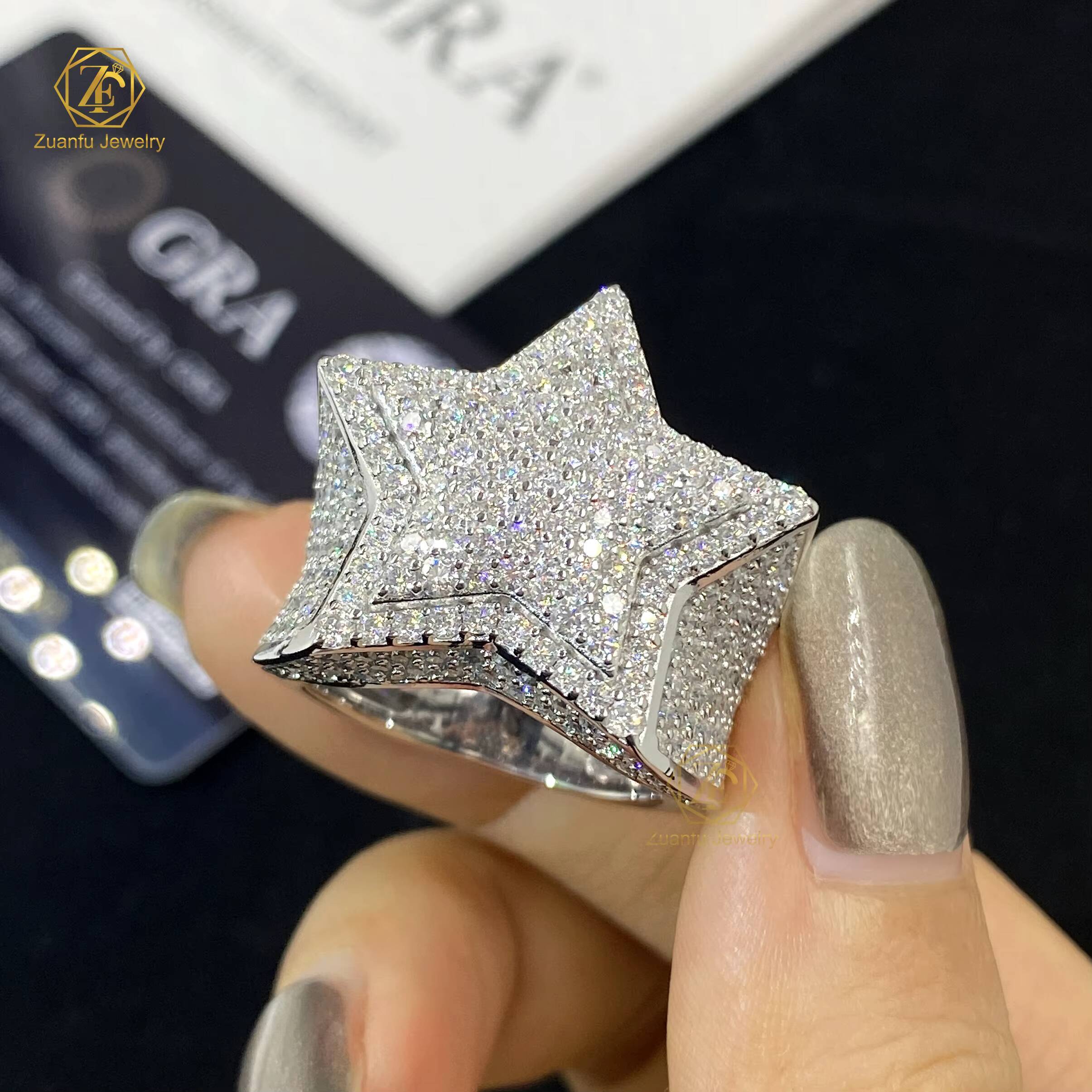 Factory Custom Luxury Hiphop Jewelry 925 Silver Moissanite Diamond Hip Hop Star Shaped Ring Iced Out Moissainte Ring Men