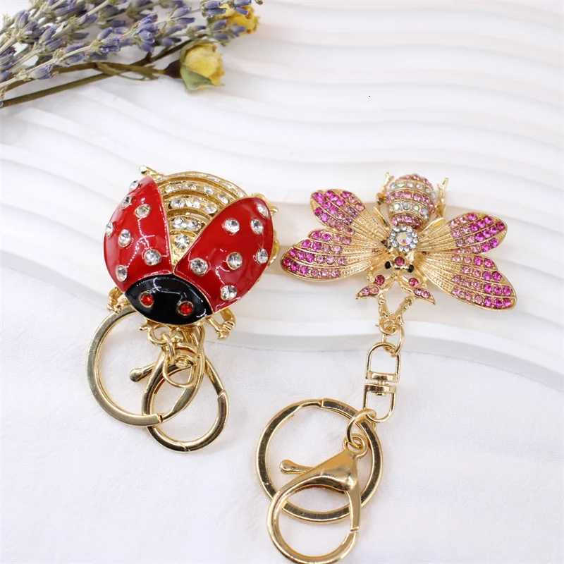 Creative Rhinestone Bee Keychain And Cute Red Ladybug Insect Pendant Keyring For Women Handbag Charm JewelryT251127