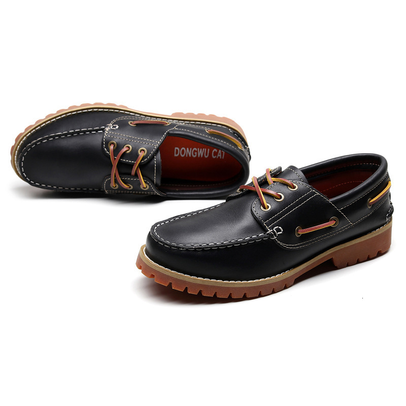 High quality slotted genuine leather boat shoes retro handmade sewn shoes mens casual shoes 240824