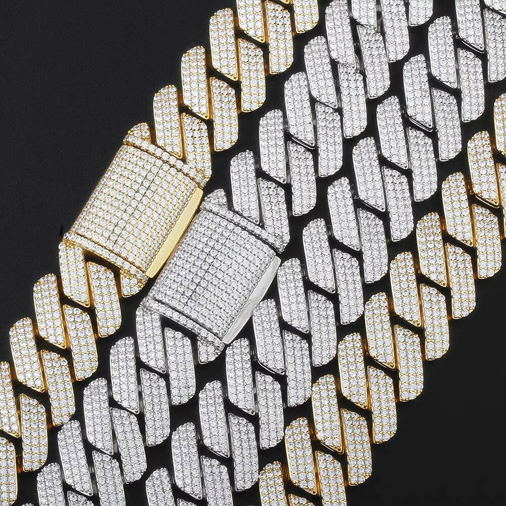 Custom Cadena Thick 14k Gold Plated Moissanite Hip Hop Iced Out Jewelry Bling Vvs Moissanite Diamond Miami Cuban Link Chain Necklace Men