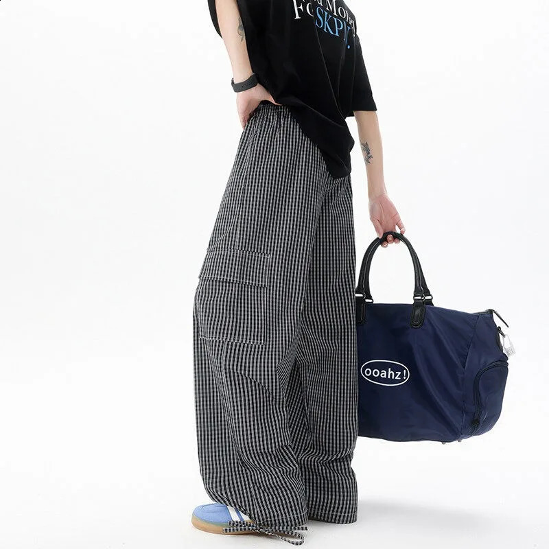 Biyaby Street Mens Flat Pants 8XL-M Work Pants Korean Fashion High Waist Wide Leg Pants Mens Large Loose Casual Pants 250427