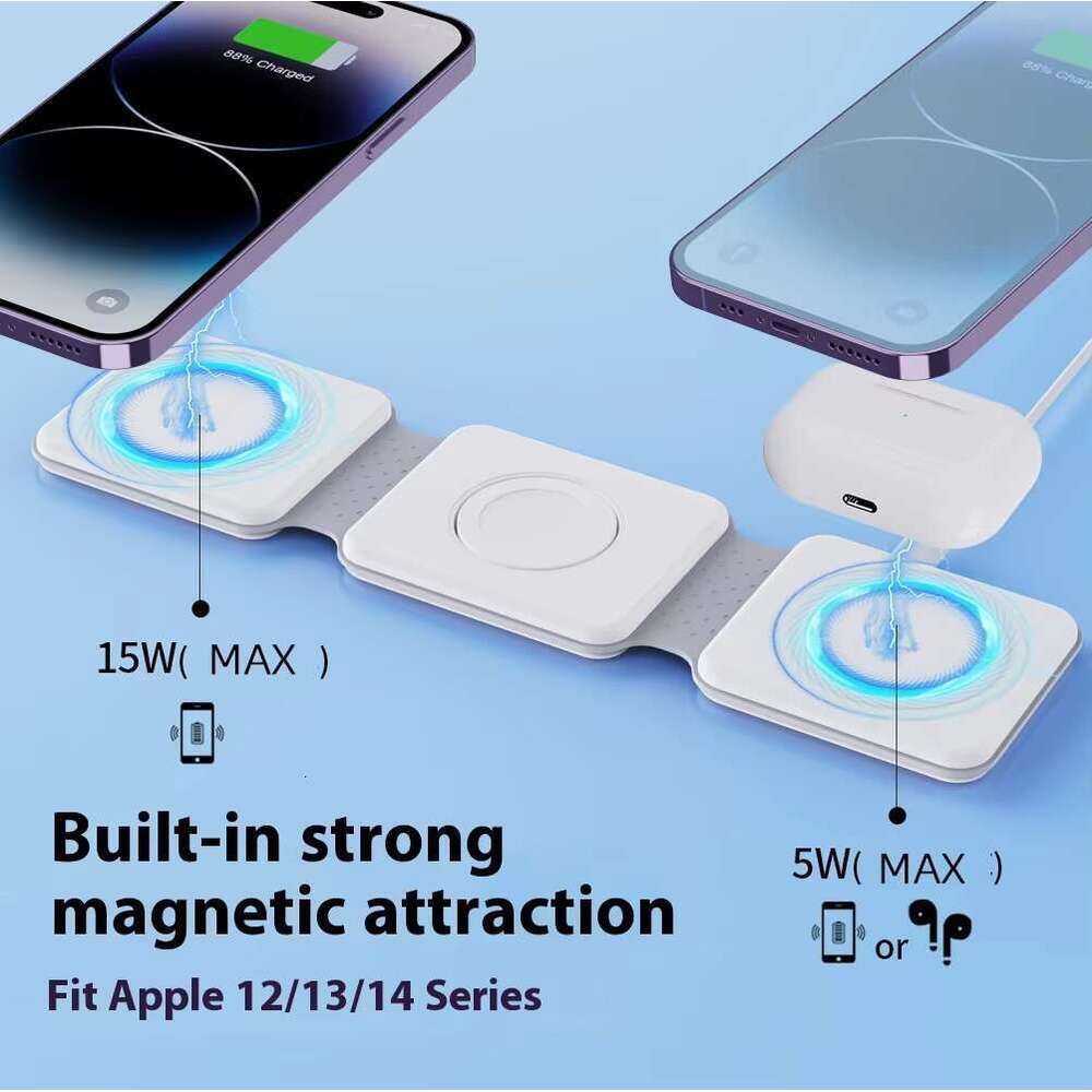 Wireless charger fast three in one 15W multi device magnetic charging compatible with Apple The base bracket is a foldable charging pad