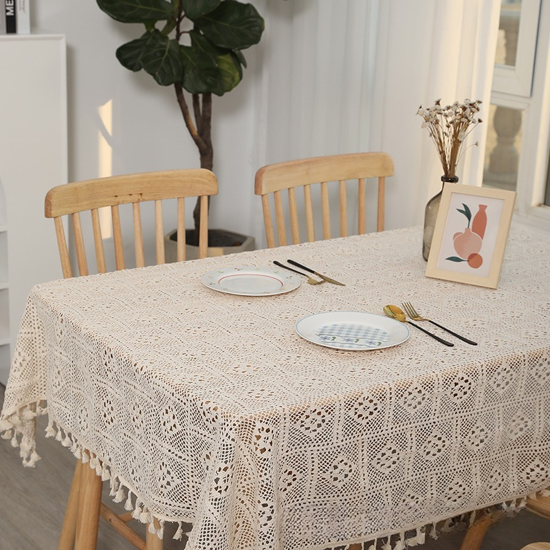 Tassel Pastoral Plaid Western Food 2026 MAT Round Tablecloth Hollow Lace Table Flag Placemat